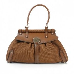 FENDI Tan/Brown Suede Snakeskin Embossed Leather Magic Shoulder Bag